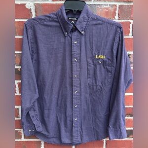 Antigua LSU Tigers Purple Checkered Long Sleeve Button Down Small Shirt